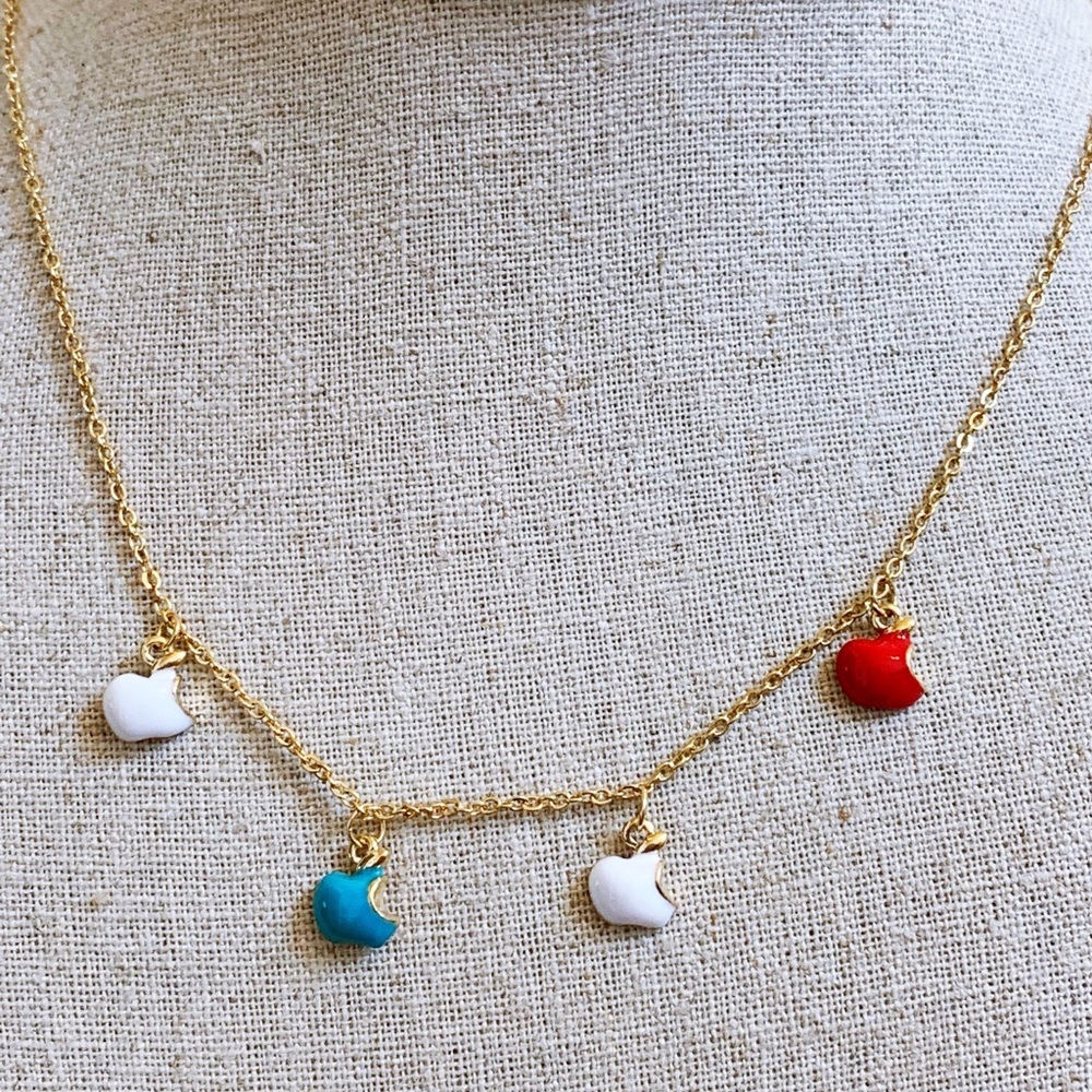 Gold Tone Enamel Apple Pendant Necklace